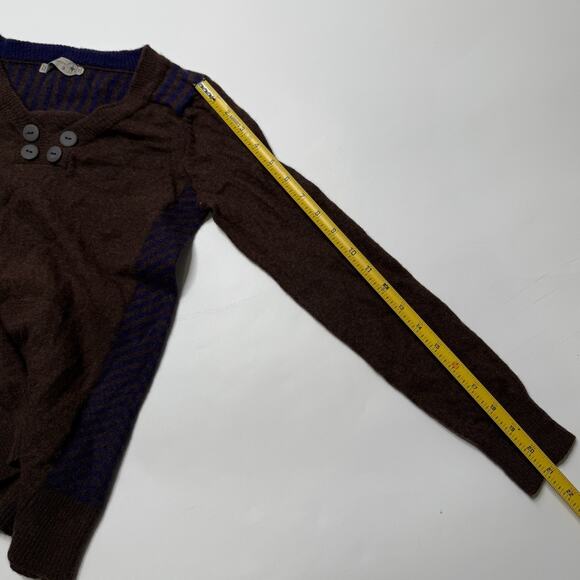 Smartwool Piney Lake Sweater Women S 100% Merino Wool Brown Blue Henley FLAWED - Picture 9 of 10
